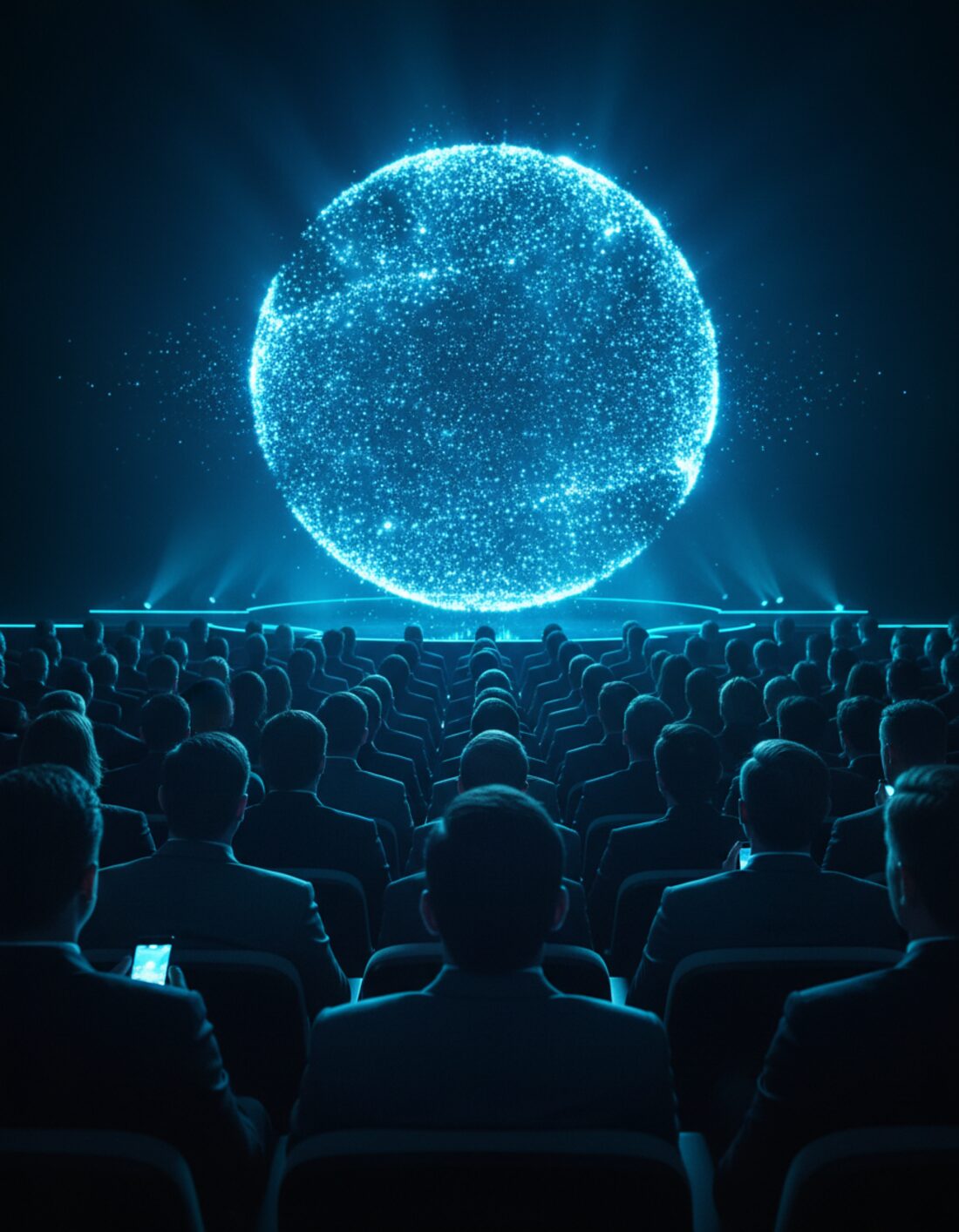 Público frente a una esfera de luz en el escenario: la próxima experiencia